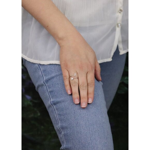 Sterling Silver Letter J Heart Ring Bypass Ring Size 7 1/2 Avon - Picture 4 of 7